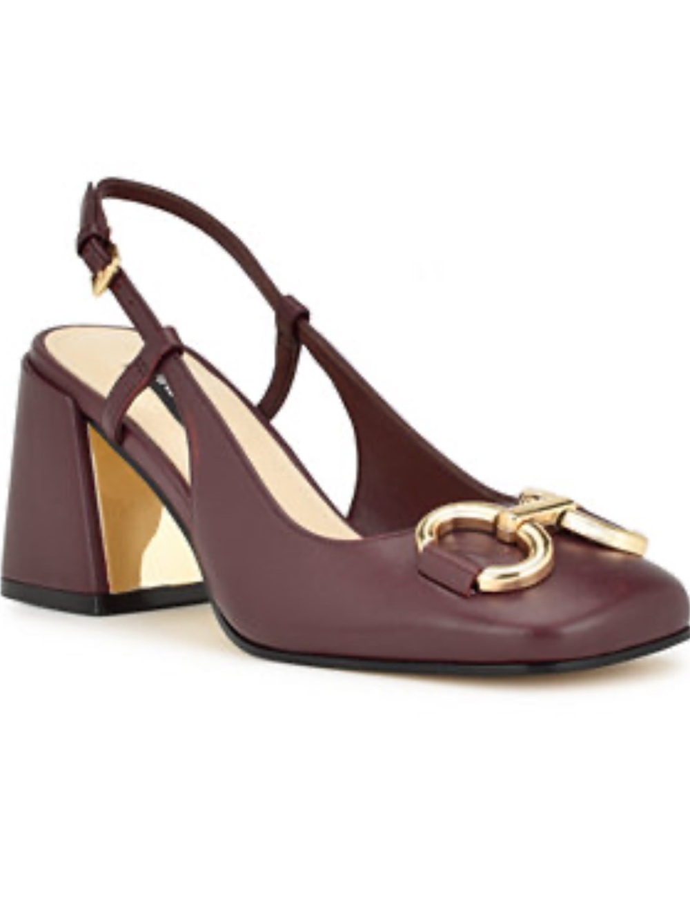 Nine West Wine Slingback Block Heel Pumps with Gold Hardware
